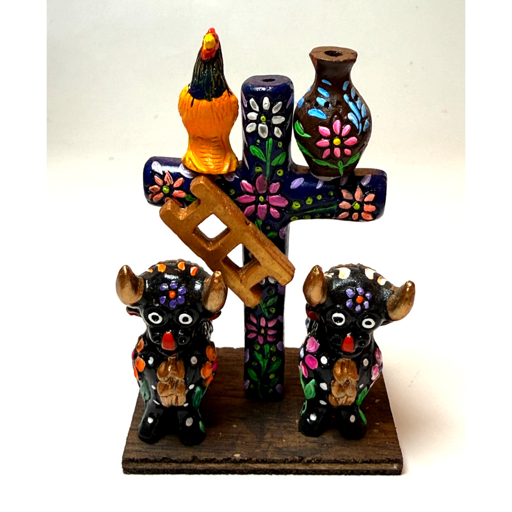 Pucara Bull & Ladder Set Peruvian Hand Crafted Ceramic Folk Art Protection Decor